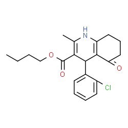 ChemSpider 2D Image | Butyl 4-(2-chlorophenyl)-2-methyl-5-oxo-1,4,5,6,7,8-hexahydro-3-quinolinecarboxylate | C21H24ClNO3