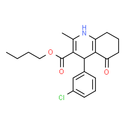 ChemSpider 2D Image | Butyl 4-(3-chlorophenyl)-2-methyl-5-oxo-1,4,5,6,7,8-hexahydro-3-quinolinecarboxylate | C21H24ClNO3