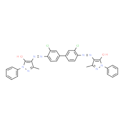 ChemSpider 2D Image | 4,4'-[(3,3'-Dichloro-4,4'-biphenyldiyl)di-2,1-diazenediyl]bis(3-methyl-1-phenyl-1H-pyrazol-5-ol) | C32H24Cl2N8O2