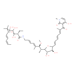 ChemSpider 2D Image | (2S)-N-[(2E,4E,6S,7R)-7-{(3S,4S)-3,4-Dihydroxy-5-[(1E,3E,5E)-7-(4-hydroxy-1-methyl-2-oxo-1,2-dihydro-3-pyridinyl)-6-methyl-7-oxo-1,3,5-heptatrien-1-yl]tetrahydro-2-furanyl}-6-methoxy-5-methyl-2,4-octa
dien-1-yl]-2-{2,3,4-trihydroxy-5,5-dimethyl-6-[(1E,3Z)-1,3-pentadien-1-yl]tetrahydro-2H-pyran-2-yl}butanamide | C44H62N2O12