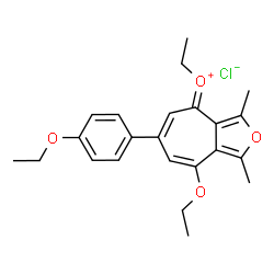 ChemSpider 2D Image | (E)-[8-Ethoxy-6-(4-ethoxyphenyl)-1,3-dimethyl-4H-cyclohepta[c]furan-4-ylidene](ethyl)oxonium chloride | C23H27ClO4