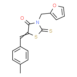 ChemSpider 2D Image | 3-(2-Furylmethyl)-5-(4-methylbenzylidene)-2-thioxo-1,3-thiazolidin-4-one | C16H13NO2S2