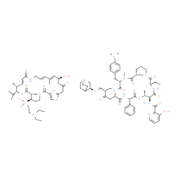 ChemSpider 2D Image | N-{(6R,9S,10R,13S,18R,22S,24aS)-18-{[(3S)-1-Azabicyclo[2.2.2]oct-3-ylsulfanyl]methyl}-22-[4-(dimethylamino)benzyl]-6-ethyl-10,23-dimethyl-5,8,12,15,17,21,24-heptaoxo-13-phenyldocosahydro-12H-pyrido[2,
1-f]pyrrolo[2,1-l][1,4,7,10,13,16]oxapentaazacyclononadecin-9-yl}-3-hydroxy-2-pyridinecarboxamide - (6R,7S,10R,11R,12E,17E,19E,21S)-6-{[2-(diethylamino)ethyl]sulfonyl}-21-hydroxy-10-isopropyl-11,19-di
methyl-9,26-dioxa-3,15,28-triazatricyclo[23. | C87H117N13O19S2