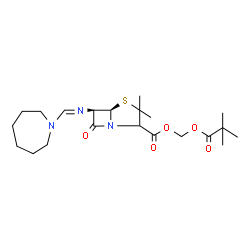 ChemSpider 2D Image | [(2,2-Dimethylpropanoyl)oxy]methyl (5R,6R)-6-[(1-azepanylmethylene)amino]-3,3-dimethyl-7-oxo-4-thia-1-azabicyclo[3.2.0]heptane-2-carboxylate | C21H33N3O5S