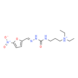 ChemSpider 2D Image | N,N-Diethyl-3-[({(2E)-2-[(5-nitro-2-furyl)methylene]hydrazino}carbonyl)amino]-1-propanaminium | C13H22N5O4