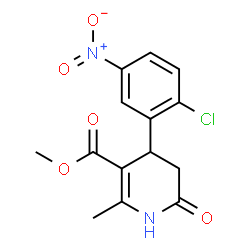 ChemSpider 2D Image | Methyl 4-(2-chloro-5-nitrophenyl)-2-methyl-6-oxo-1,4,5,6-tetrahydro-3-pyridinecarboxylate | C14H13ClN2O5