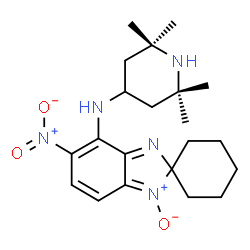 ChemSpider 2D Image | 5-Nitro-N-(2,2,6,6-tetramethyl-4-piperidinyl)spiro[benzimidazole-2,1'-cyclohexan]-4-amine 1-oxide | C21H31N5O3