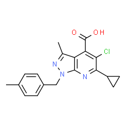 ChemSpider 2D Image | 5-Chloro-6-cyclopropyl-3-methyl-1-(4-methylbenzyl)-1H-pyrazolo[3,4-b]pyridine-4-carboxylic acid | C19H18ClN3O2