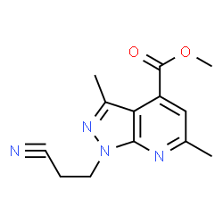 ChemSpider 2D Image | Methyl 1-(2-cyanoethyl)-3,6-dimethyl-1H-pyrazolo[3,4-b]pyridine-4-carboxylate | C13H14N4O2