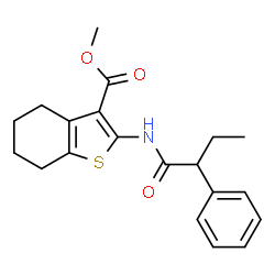 ChemSpider 2D Image | Methyl 2-[(2-phenylbutanoyl)amino]-4,5,6,7-tetrahydro-1-benzothiophene-3-carboxylate | C20H23NO3S