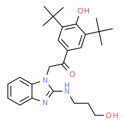 ChemSpider 2D Image | 1-(3,5-di-tert-butyl-4-hydroxyphenyl)-2-{2-[(3-hydroxypropyl)amino]-1H-benzimidazol-1-yl}ethanone | C26H35N3O3