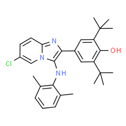 ChemSpider 2D Image | 4-{6-Chloro-3-[(2,6-dimethylphenyl)amino]imidazo[1,2-a]pyridin-2-yl}-2,6-bis(2-methyl-2-propanyl)phenol | C29H34ClN3O