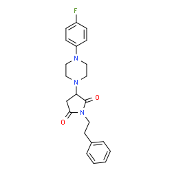 ChemSpider 2D Image | 3-[4-(4-Fluoro-phenyl)-piperazin-1-yl]-1-phenethyl-pyrrolidine-2,5-dione | C22H24FN3O2