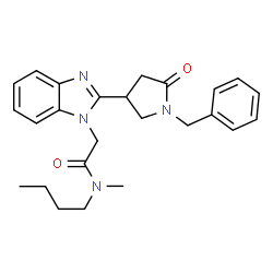 ChemSpider 2D Image | 2-[2-(1-Benzyl-5-oxo-3-pyrrolidinyl)-1H-benzimidazol-1-yl]-N-butyl-N-methylacetamide | C25H30N4O2