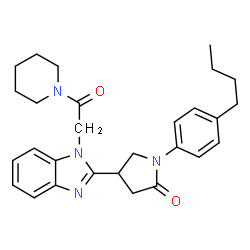 ChemSpider 2D Image | 1-(4-Butylphenyl)-4-{1-[2-oxo-2-(1-piperidinyl)ethyl]-1H-benzimidazol-2-yl}-2-pyrrolidinone | C28H34N4O2
