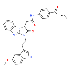 ChemSpider 2D Image | Ethyl 4-[({1-[2-(5-methoxy-1H-indol-3-yl)ethyl]-2-oxo-2,3-dihydro-1H-imidazo[1,2-a]benzimidazol-3-yl}acetyl)amino]benzoate | C31H29N5O5