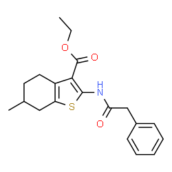ChemSpider 2D Image | Ethyl 6-methyl-2-[(phenylacetyl)amino]-4,5,6,7-tetrahydro-1-benzothiophene-3-carboxylate | C20H23NO3S