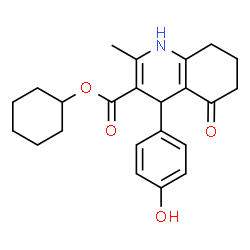 ChemSpider 2D Image | Cyclohexyl 4-(4-hydroxyphenyl)-2-methyl-5-oxo-1,4,5,6,7,8-hexahydro-3-quinolinecarboxylate | C23H27NO4