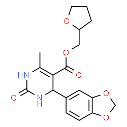 ChemSpider 2D Image | Tetrahydro-2-furanylmethyl 4-(1,3-benzodioxol-5-yl)-6-methyl-2-oxo-1,2,3,4-tetrahydro-5-pyrimidinecarboxylate | C18H20N2O6
