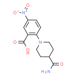 ChemSpider 2D Image | 2-(4-Carbamoyl-1-piperidinyl)-5-nitrobenzoic acid | C13H15N3O5