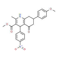ChemSpider 2D Image | Methyl 7-(4-methoxyphenyl)-2-methyl-4-(4-nitrophenyl)-5-oxo-1,4,5,6,7,8-hexahydro-3-quinolinecarboxylate | C25H24N2O6