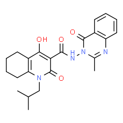 ChemSpider 2D Image | 4-Hydroxy-1-isobutyl-N-(2-methyl-4-oxo-3(4H)-quinazolinyl)-2-oxo-1,2,5,6,7,8-hexahydro-3-quinolinecarboxamide | C23H26N4O4