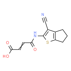 ChemSpider 2D Image | 4-[(3-Cyano-5,6-dihydro-4H-cyclopenta[b]thiophen-2-yl)amino]-4-oxo-2-butenoic acid | C12H10N2O3S