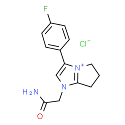 ChemSpider 2D Image | 1-(2-Amino-2-oxoethyl)-3-(4-fluorophenyl)-1,5,6,7-tetrahydropyrrolo[1,2-a]imidazol-4-ium chloride | C14H15ClFN3O