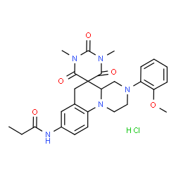 ChemSpider 2D Image | N-[3-(2-Methoxyphenyl)-1',3'-dimethyl-2',4',6'-trioxo-1',2,3,3',4,4',4a,6'-octahydro-1H,2'H,6H-spiro[pyrazino[1,2-a]quinoline-5,5'-pyrimidin]-8-yl]propanamide hydrochloride (1:1) | C27H32ClN5O5