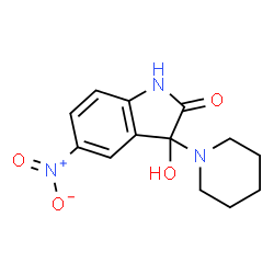 ChemSpider 2D Image | 3-Hydroxy-5-nitro-3-(1-piperidinyl)-1,3-dihydro-2H-indol-2-one | C13H15N3O4