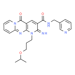 ChemSpider 2D Image | 2-Imino-1-(3-isopropoxypropyl)-5-oxo-N-(3-pyridinylmethyl)-1,5-dihydro-2H-dipyrido[1,2-a:2',3'-d]pyrimidine-3-carboxamide | C24H26N6O3