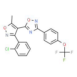 ChemSpider 2D Image | 5-[3-(2-Chlorophenyl)-5-methyl-1,2-oxazol-4-yl]-3-[4-(trifluoromethoxy)phenyl]-1,2,4-oxadiazole | C19H11ClF3N3O3