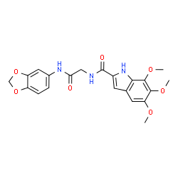 ChemSpider 2D Image | N-[2-(1,3-Benzodioxol-5-ylamino)-2-oxoethyl]-5,6,7-trimethoxy-1H-indole-2-carboxamide | C21H21N3O7