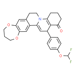 ChemSpider 2D Image | 16-[4-(Difluoromethoxy)phenyl]-2,3,4,6,7,11,12,16-octahydro-1H,10H-[1,4]dioxepino[2',3':6,7]isoquinolino[2,1-a]quinolin-1-one | C27H25F2NO4