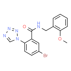 ChemSpider 2D Image | 5-Bromo-N-(2-methoxybenzyl)-2-(1H-tetrazol-1-yl)benzamide | C16H14BrN5O2