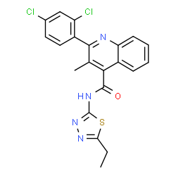 ChemSpider 2D Image | 2-(2,4-Dichlorophenyl)-N-(5-ethyl-1,3,4-thiadiazol-2-yl)-3-methyl-4-quinolinecarboxamide | C21H16Cl2N4OS