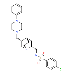 ChemSpider 2D Image | 4-Chloro-N-({(2R,4S,5S)-5-[(4-phenyl-1-piperazinyl)methyl]-1-azabicyclo[2.2.2]oct-2-yl}methyl)benzenesulfonamide | C25H33ClN4O2S