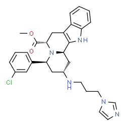 ChemSpider 2D Image | Methyl (2R,4S,6S,12bR)-4-(3-chlorophenyl)-2-{[3-(1H-imidazol-1-yl)propyl]amino}-1,2,3,4,6,7,12,12b-octahydroindolo[2,3-a]quinolizine-6-carboxylate | C29H32ClN5O2