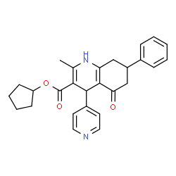 ChemSpider 2D Image | Cyclopentyl 2-methyl-5-oxo-7-phenyl-4-(4-pyridinyl)-1,4,5,6,7,8-hexahydro-3-quinolinecarboxylate | C27H28N2O3