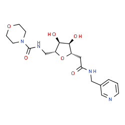 ChemSpider 2D Image | N-{[(2R,3S,4R,5S)-3,4-Dihydroxy-5-{2-oxo-2-[(3-pyridinylmethyl)amino]ethyl}tetrahydro-2-furanyl]methyl}-4-morpholinecarboxamide | C18H26N4O6