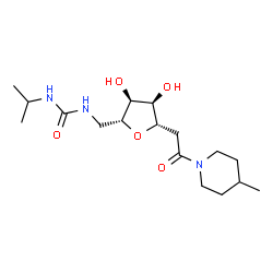 ChemSpider 2D Image | 1-({(2R,3S,4R,5S)-3,4-Dihydroxy-5-[2-(4-methyl-1-piperidinyl)-2-oxoethyl]tetrahydro-2-furanyl}methyl)-3-isopropylurea | C17H31N3O5