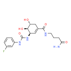 ChemSpider 2D Image | (3R,4R,5R)-N-(4-Amino-4-oxobutyl)-3-{[(3-fluorophenyl)carbamoyl]amino}-4,5-dihydroxy-1-cyclohexene-1-carboxamide | C18H23FN4O5