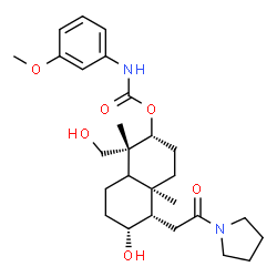 ChemSpider 2D Image | (1R,2R,4aR,5S,6R)-6-Hydroxy-1-(hydroxymethyl)-1,4a-dimethyl-5-[2-oxo-2-(1-pyrrolidinyl)ethyl]decahydro-2-naphthalenyl (3-methoxyphenyl)carbamate | C27H40N2O6