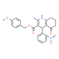 ChemSpider 2D Image | 4-Methoxybenzyl 2-methyl-4-(2-nitrophenyl)-5-oxo-1,4,5,6,7,8-hexahydro-3-quinolinecarboxylate | C25H24N2O6