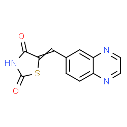 ChemSpider 2D Image | 5-(6-quinoxalinylmethylidene)thiazolidine-2,4-dione | C12H7N3O2S