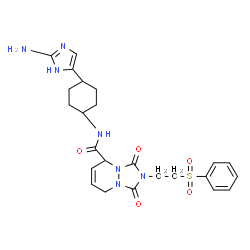 ChemSpider 2D Image | N-[4-(2-Amino-1H-imidazol-5-yl)cyclohexyl]-1,3-dioxo-2-[2-(phenylsulfonyl)ethyl]-2,3,5,8-tetrahydro-1H-[1,2,4]triazolo[1,2-a]pyridazine-5-carboxamide | C24H29N7O5S