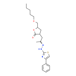 ChemSpider 2D Image | 5-[(Pentyloxy)methyl]-3-{2-[(4-phenyl-1,3-thiazol-2-yl)hydrazono]propyl}dihydro-2(3H)-furanone | C22H29N3O3S