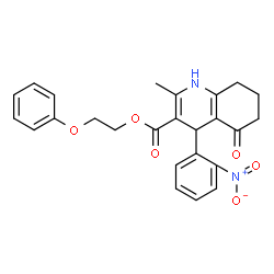 ChemSpider 2D Image | 2-Phenoxyethyl 2-methyl-4-(2-nitrophenyl)-5-oxo-1,4,5,6,7,8-hexahydro-3-quinolinecarboxylate | C25H24N2O6