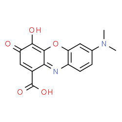 ChemSpider 2D Image | 7-(Dimethylamino)-4-hydroxy-3-oxo-3H-phenoxazine-1-carboxylic acid | C15H12N2O5