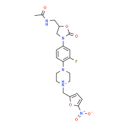 ChemSpider 2D Image | 4-{4-[5-(Acetamidomethyl)-2-oxo-1,3-oxazolidin-3-yl]-2-fluorophenyl}-1-[(5-nitro-2-furyl)methyl]piperazin-1-ium | C21H25FN5O6